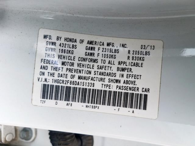 1HGCR2F86DA151339 - 2013 HONDA ACCORD EXL  photo 10