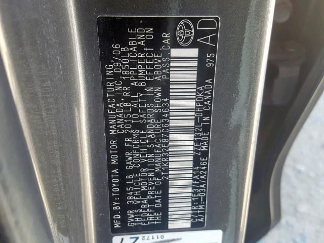 2T1KR32E87C634634 - 2007 TOYOTA MATRIX 灰色 照片 10