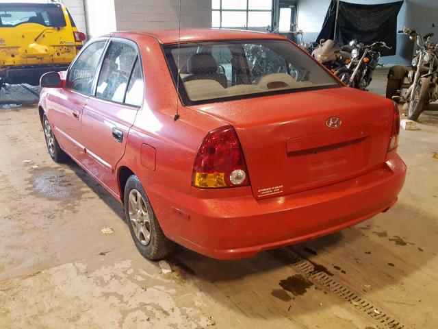 KMHCG45C05U641907 - 2005 HYUNDAI ACCENT GL RED photo 3