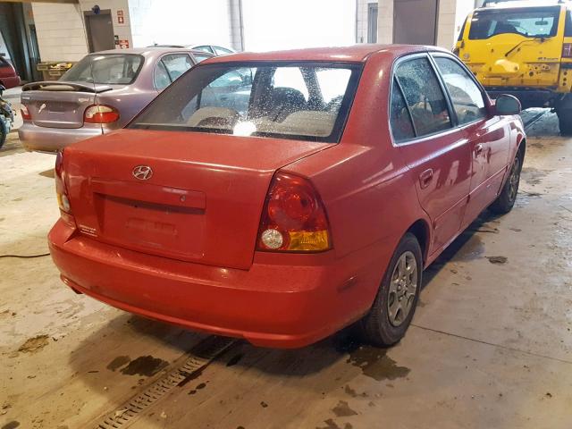 KMHCG45C05U641907 - 2005 HYUNDAI ACCENT GL RED photo 4