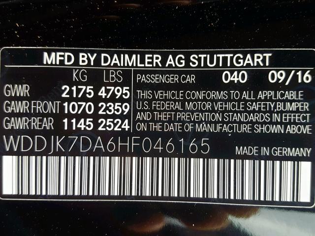 WDDJK7DA6HF046165 - 2017 MERCEDES-BENZ SL 550 BLACK photo 10