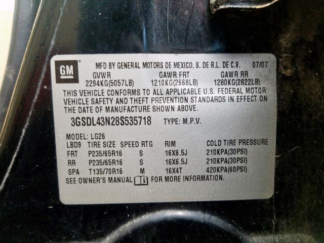 3GSDL43N28S535718 - 2008 SATURN VUE XE  photo 10