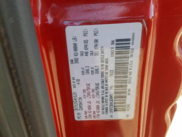 1B7KF236XXJ630051 - 1999 DODGE RAM 2500 RED photo 10