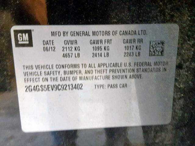 2G4GS5EV9C9213402 - 2012 BUICK REGAL PREM BLACK photo 10