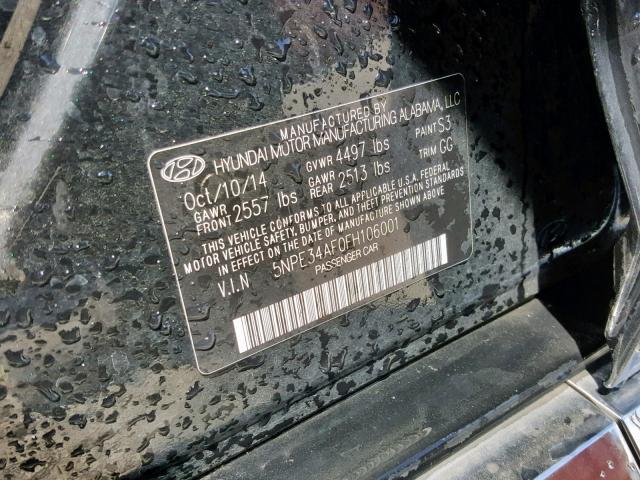 5NPE34AF0FH106001 - 2015 HYUNDAI SONATA SPO BLACK photo 10