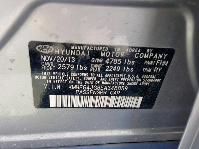 KMHFG4JG8EA348859 - 2014 HYUNDAI AZERA GRAY photo 10