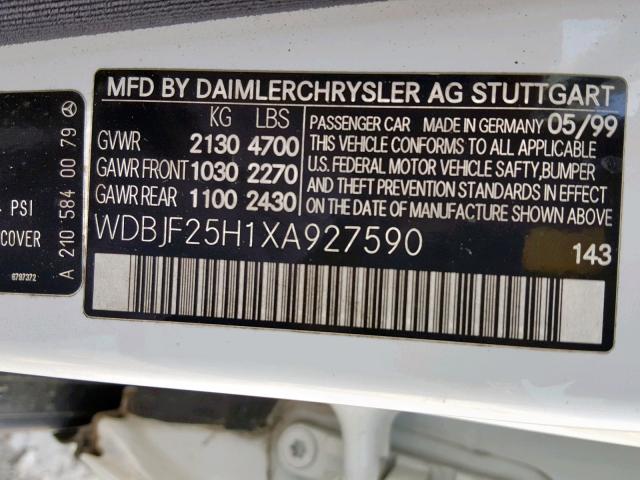 WDBJF25H1XA927590 - 1999 MERCEDES-BENZ E 300TD WHITE photo 10