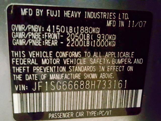 JF1SG66688H733161 - 2008 SUBARU FORESTER S GRAY photo 10