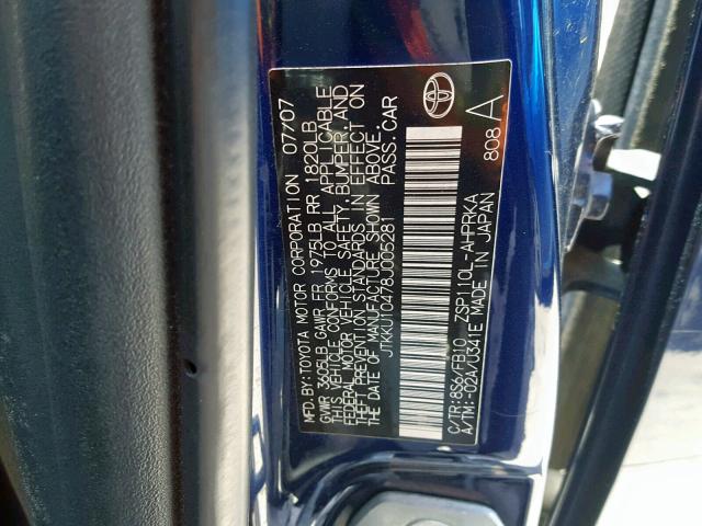 JTKKU10478J005281 - 2008 TOYOTA SCION XD BLUE photo 10