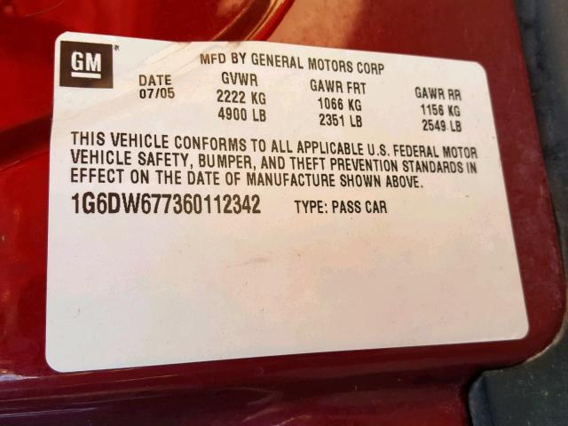 1G6DW677360112342 - 2006 CADILLAC STS RED photo 10