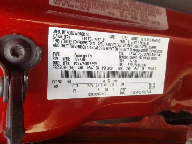 1FADP5CU7EL501343 - 2014 FORD C-MAX PREM RED photo 10