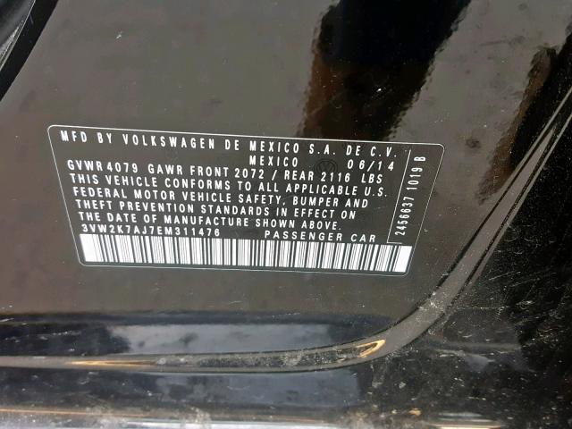 3VW2K7AJ7EM311476 - 2014 VOLKSWAGEN JETTA BASE BLACK photo 10