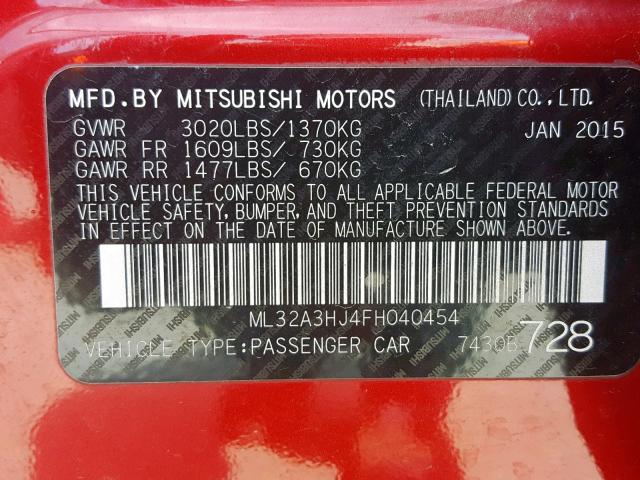 ML32A3HJ4FH040454 - 2015 MITSUBISHI MIRAGE DE RED photo 10