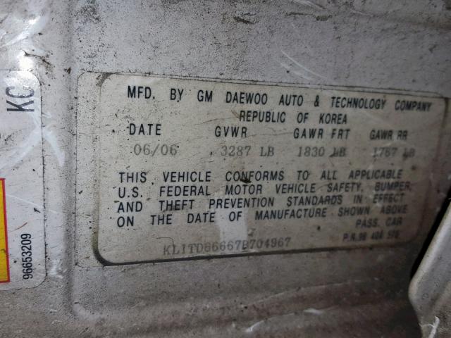 KL1TD66667B704967 - 2007 CHEVROLET AVEO BASE Ağ foto 10