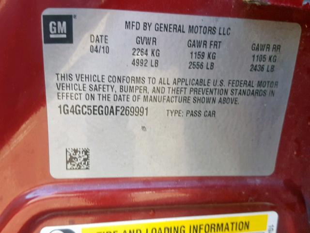 1G4GC5EG0AF269991 - 2010 BUICK LACROSSE C RED photo 10