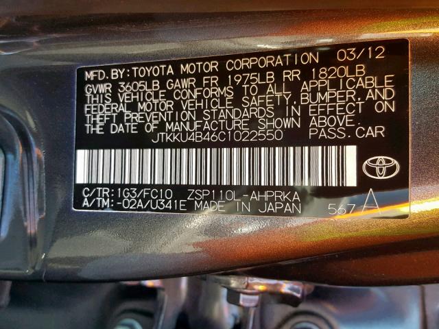 JTKKU4B46C1022550 - 2012 TOYOTA SCION XD GRAY photo 10