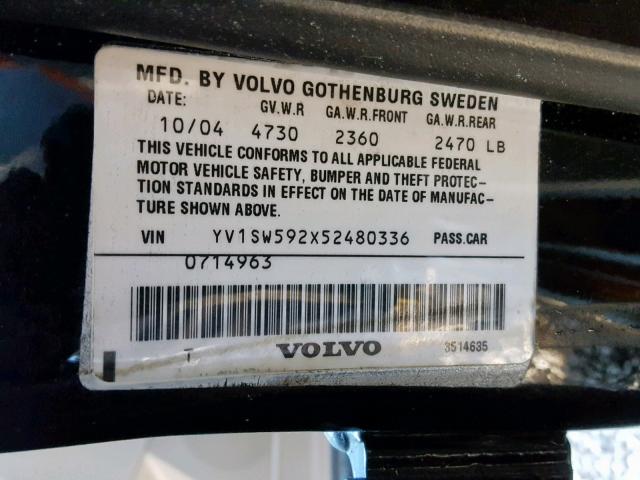 YV1SW592X52480336 - 2005 VOLVO V70 FWD BLACK photo 10