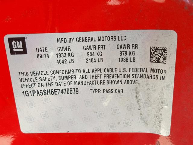 1G1PA5SH6E7470679 - 2014 CHEVROLET CRUZE LS RED photo 10