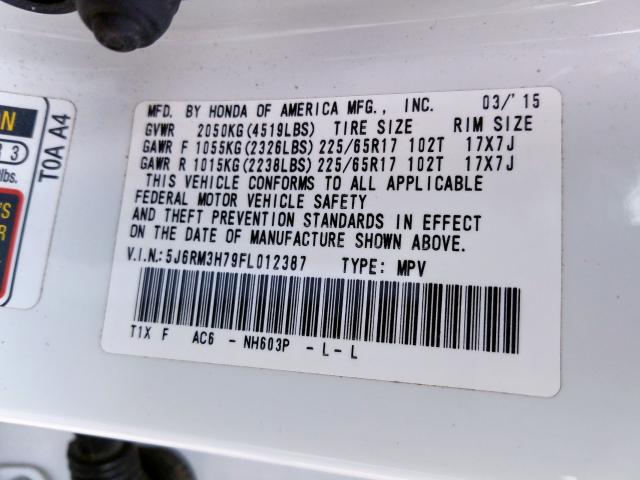 5J6RM3H79FL012387 - 2015 HONDA CR-V EXL  photo 10