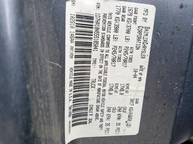 1D7HA18N55S185041 - 2005 DODGE RAM 1500 ST  photo 10