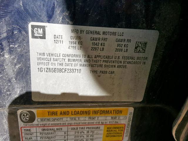 1G1ZB5E08CF233710 - 2012 CHEVROLET MALIBU LS BLUE photo 10