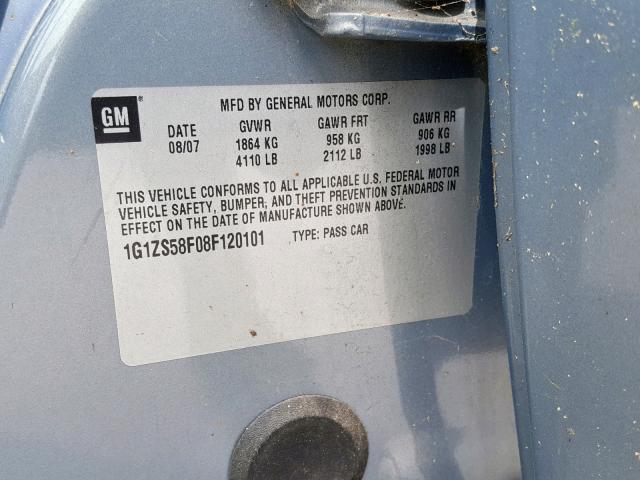 1G1ZS58F08F120101 - 2008 CHEVROLET MALIBU LS GRAY photo 10