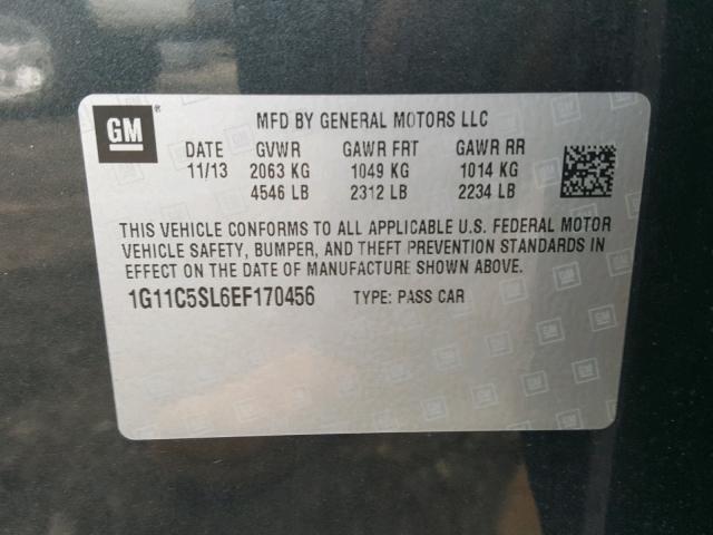 1G11C5SL6EF170456 - 2014 CHEVROLET MALIBU 1LT 石墨色 照片 10