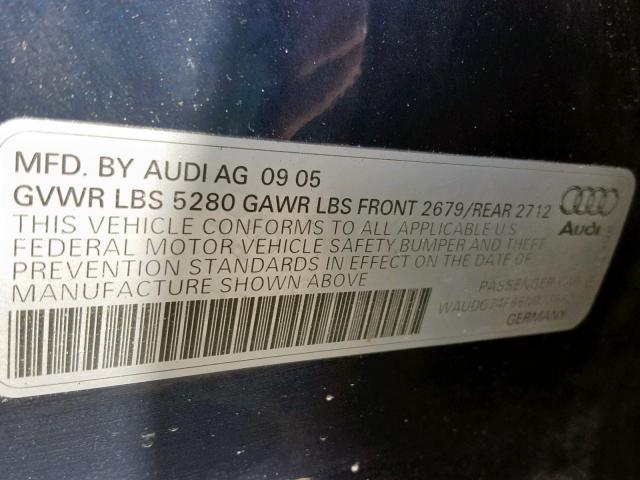 WAUDG74F66N073662 - 2006 AUDI A6 3.2 QUA BLUE photo 10