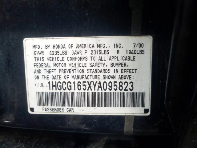 1HGCG165XYA095823 - 2000 HONDA ACCORD EX  photo 10