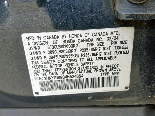 2HNYD18984H524864 - 2004 ACURA MDX TOURIN GRAY photo 10