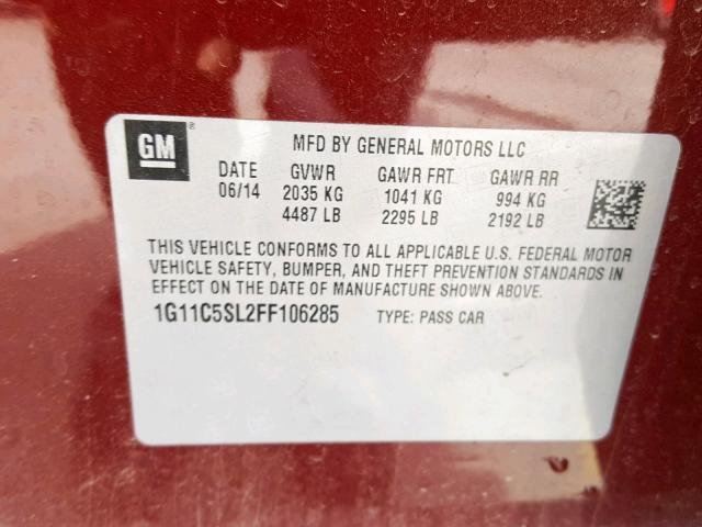 1G11C5SL2FF106285 - 2015 CHEVROLET MALIBU 1LT 栗色 照片 10