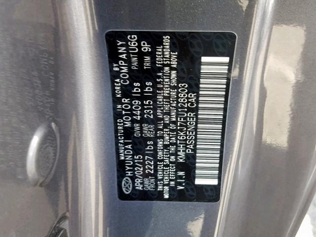 KMHHT6KJ7FU128803 - 2015 HYUNDAI GENESIS CO GRAY photo 10