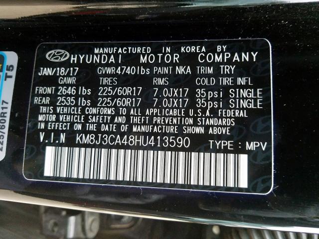 KM8J3CA48HU413590 - 2017 HYUNDAI TUCSON LIMITED  photo 10