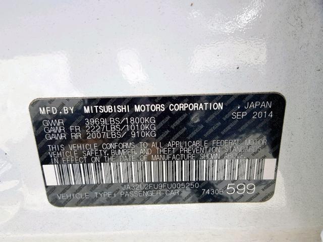 JA32U2FU9FU005250 - 2015 MITSUBISHI LANCER ES WHITE photo 10