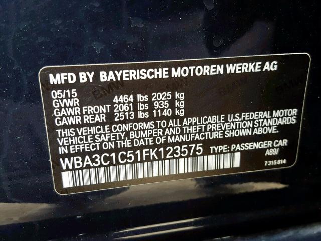 WBA3C1C51FK123575 - 2015 BMW 328 I SULE BLUE photo 10