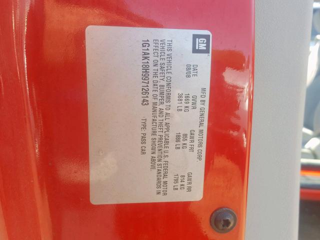 1G1AK18H997126143 - 2009 CHEVROLET COBALT LS RED photo 10