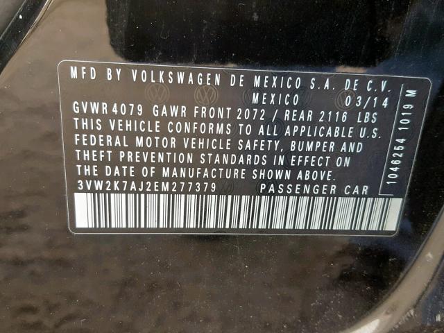 3VW2K7AJ2EM277379 - 2014 VOLKSWAGEN JETTA BASE BLACK photo 10