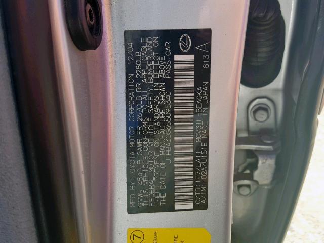 JTHBA30G655095340 - 2005 LEXUS ES 330 SILVER photo 10