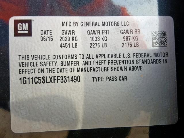1G11C5SLXFF331490 - 2015 CHEVROLET MALIBU 1LT 黑色 照片 10