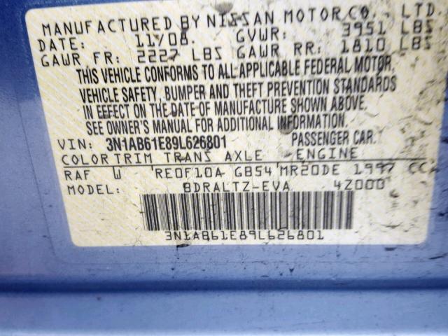 3N1AB61E89L626801 - 2009 NISSAN SENTRA 2.0 BLUE photo 10