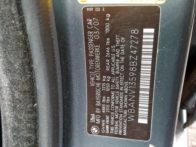 WBANV13598BZ47278 - 2008 BMW 528 XI GRAY photo 10