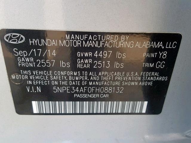 5NPE34AF0FH088132 - 2015 HYUNDAI SONATA SPO SILVER photo 10