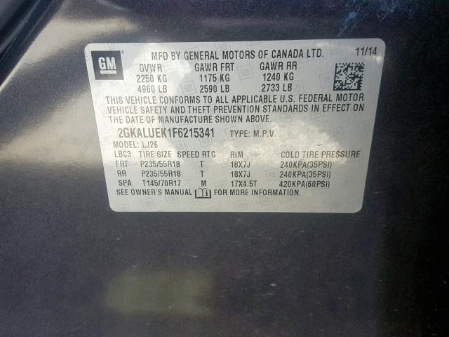 2GKALUEK1F6215341 - 2015 GMC TERRAIN DE GRAY photo 10