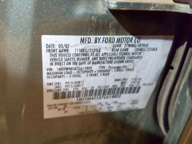 1MEHM40107G614800 - 2007 MERCURY MONTEGO LU GREEN photo 10