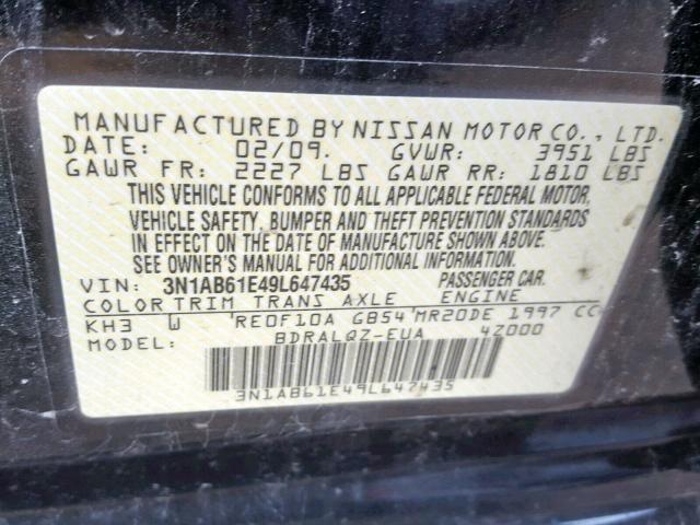 3N1AB61E49L647435 - 2009 NISSAN SENTRA 2.0 BLACK photo 10