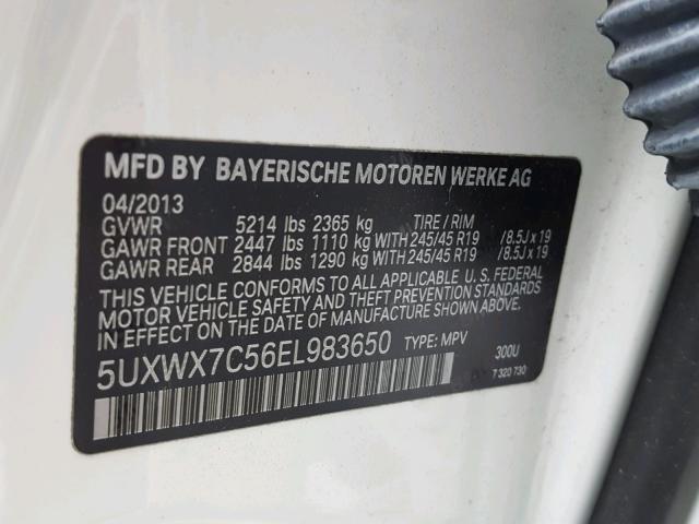 5UXWX7C56EL983650 - 2014 BMW X3 XDRIVE3 WHITE photo 10