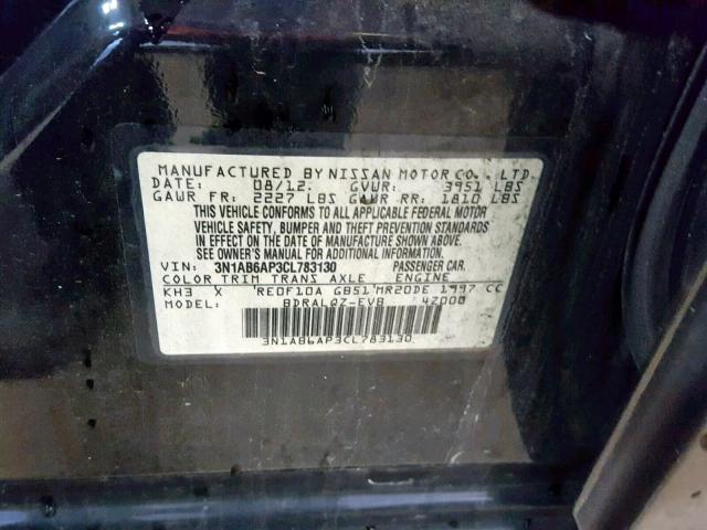 3N1AB6AP3CL783130 - 2012 NISSAN SENTRA 2.0 BLACK photo 10