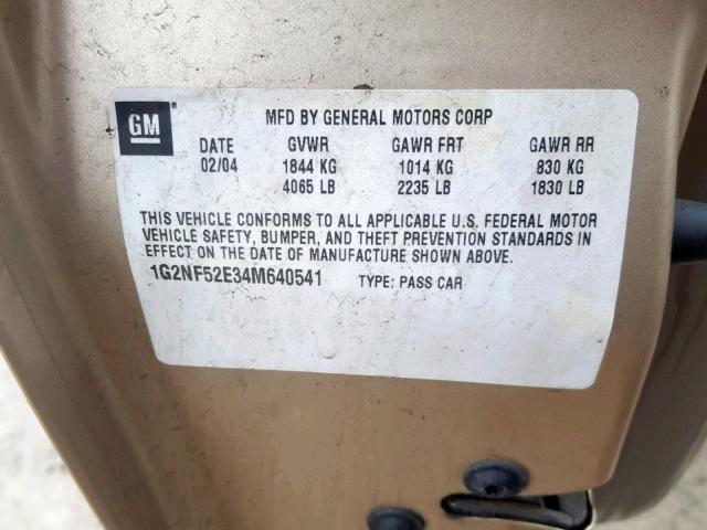 1G2NF52E34M640541 - 2004 PONTIAC GRAND AM S TAN photo 10