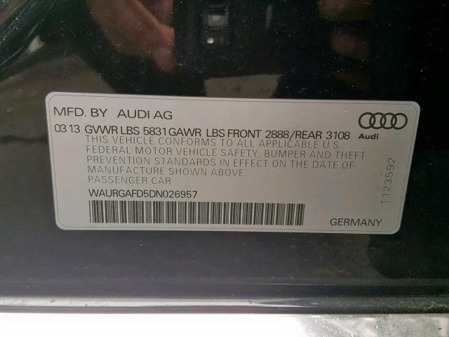 WAURGAFD5DN026957 - 2013 AUDI A8 L QUATT BLACK photo 10