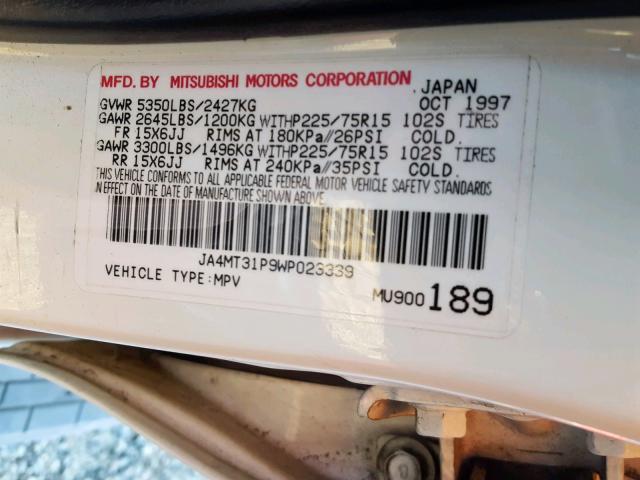 JA4MT31P9WP023339 - 1998 MITSUBISHI MONTERO SP WHITE photo 10